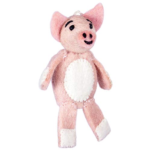 Wild Woolies Fair Trade Finger Puppet Pig - Christmas Tree Ornament Dzi