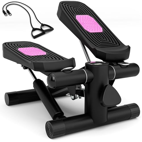 COSTWAY Mini-Stepper mit Widerstandbändern, Twist Stepper mit verstellbarem Widerstand & LCD Anzeige, Swing Stepper 100 kg belastbar, Fitnessgerät Home Trainer für Zuhause & Büro (Schwarz)