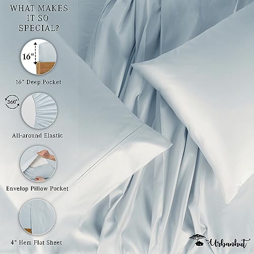 URBANHUT 800 Thread Count Egyptian Cotton Sheets Set Full Size, Luxury Full Size Bed Sheets, 4 Pc Bed Sheet Sets, Hotel Sheets Sateen Finish Fits 16" Deep Pocket - Light Blue