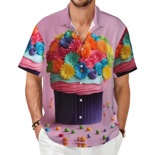 Chemise homme manches courtes imprimé cupcakes pour vos barbecues et sorties d'été