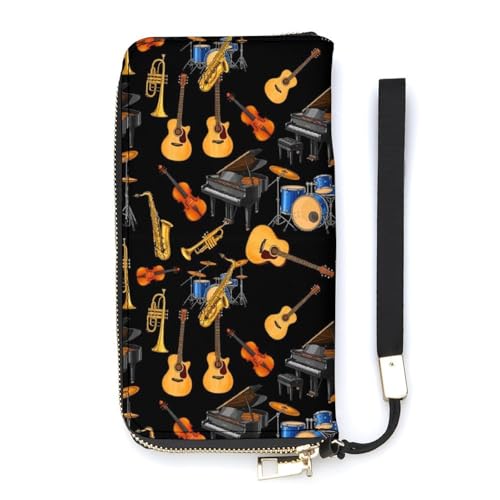FOSKERV PU Leather Clutch Purse, Reusable Detachable Wristlet Long Wallet, Multi Functional Card Holder Wallets for Women Men, Music Instrument Piano Saxophone Guitar