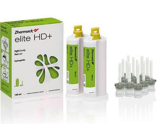 Dental Elite HD+ Light Body Fast Set Hydrophilic 2Pack of 50ml Tube, 12Pack Mixing Tips for Impression Trays -Zhermack