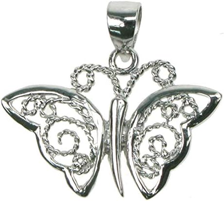 Butterfly Filligree - 925 Sterling Silver - Pendant with 18" Chain - Gift Boxed, Blue,Navy,White