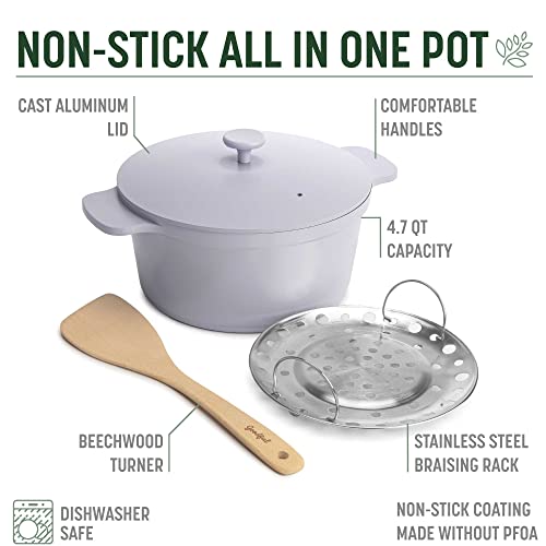 Image of Goodful All-In-One Pot, Multilayer Nonstick, High Performance Cast Dutch Oven With Matching Lid, Roasting Rack And Turner, Made Without PFOA, Dishwasher Safe Cookware, 4.7-Quart, Lilac Frost