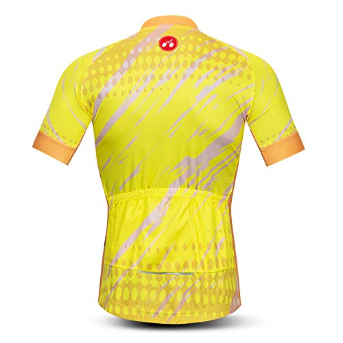 Cycling Jersey Men Bike Short Sleeve MTB Shirt Tops Full Zipper Cycle Clothing Yellow Black Quick Dry Size XL