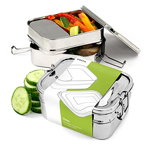 KOFFA - 'Trio Edelstahl Brotdose mit Fächern/Brotzeitbox mit Unterteilung...