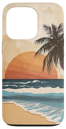 Boho Soleil Coucher de Soleil Tropical Palmier Sur La Plage Vagues Sable Coque pour iPhone 13 Pro