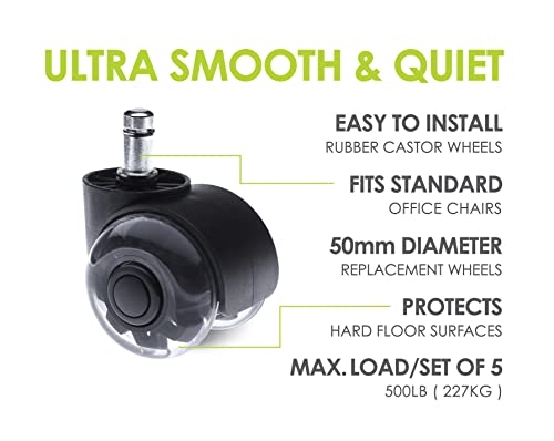 Slipstick Premium Rubber Office Chair Caster Wheel Replacements (Set Of 5) For All Hard Surface Floors And Carpet, Heavy Duty 2 Inch Twin Rollerblade Chair Wheels With Universal Fit 7/16” Stem, Cb684 #TOP1