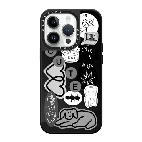 CASETiFY �~���[ iPhone 14 Pro �P�[�X [1.5m����̗����������N���A/MagSafe �ɑΉ�] - INAP STICKER 01 - �u���b�N (�u���b�N�o���p�[)