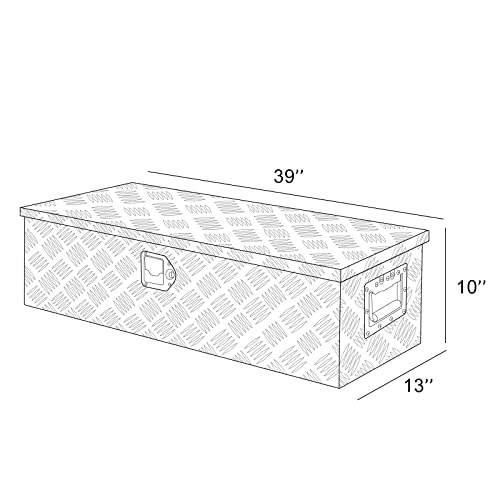 39" Heavy Duty Aluminum Stripes Plated Tool Box Pick Up Truck Bed RV Trailer Toolbox Storage Organizer with Side Handle, Lock and Keys - Black
