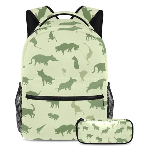 Sac à dos silhouette animal vert et trousse assortie pour la rentrée scolaire des ados