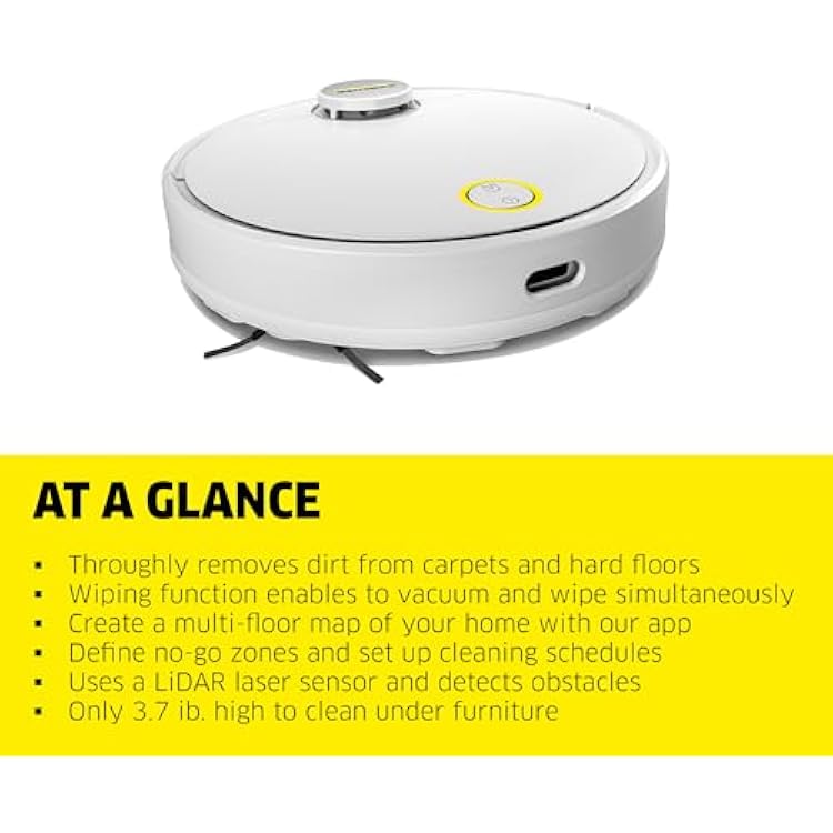 Karcher RCV 3 Robot Vacuum Cleaner with Mop Function 2500Pa- Remote Control via App, LiDar Laser Navigation - Floor Mapping, Obstacle Detection - 120 min Run-Time - for Hard Floors and Carpets