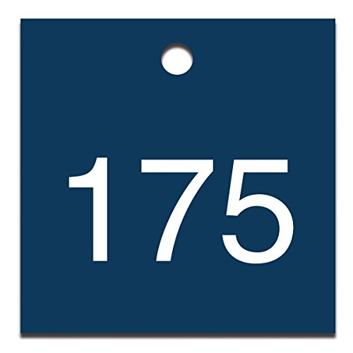 Tag plastique gravé numéroté 150-175 bleu et blanc carré lot de 25