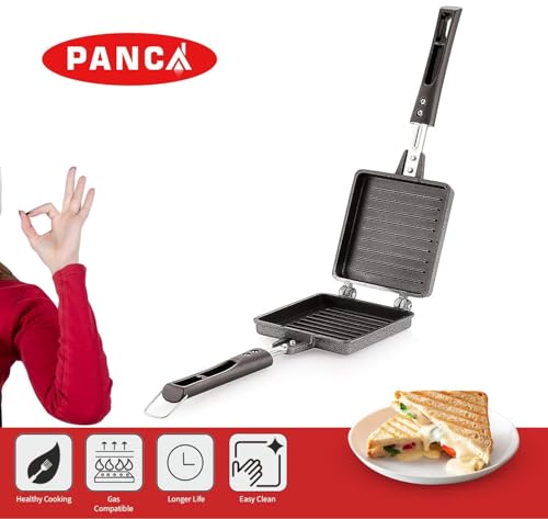 PANCA Jumbo Bread Grill Sandwich Maker Big Size Gas Toaster, Non Stick Premium German Coating Aluminium Sandwich Griller with Long Handle(Black, Set of 1) view 2