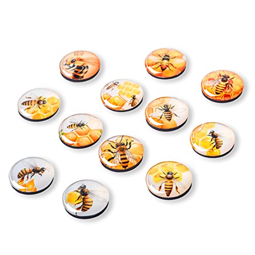 Fridge Magnets For Adults 12 Pcs Glass Modern Decorative Refrigerator Magnets Cute Colorful Strong Magnets For Fridge Dishwasher Classroom Whiteboard School Lockers (Bee) #TOP2