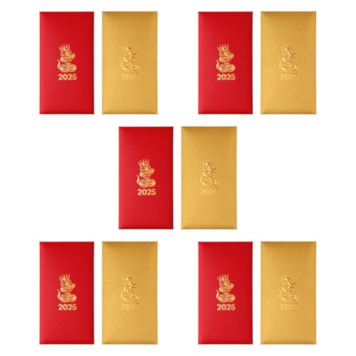 SM SunniMix 10x Chinese New Year Red Envelopes 2025 Snake Hongbao Spring Festival Lucky Money Envelope for Christmas Holiday Housewarming, red and Gold