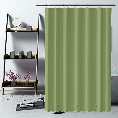 Green Shower Curtain Liner 72 x 72, Non-Toxic Odor Free Plastic Waterproof 4G Lightweight Shower Liner for Bathroom, with Grommets Holes and 3 Heavy Duty Magnetic Weights and 12 Hooks (Army Green)