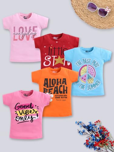 Image of Amazon Brand - Jam & Honey Girls Cotton Graphic Printed Half Sleeves T-Shirt | Regular Fit | Soft & Breathable | Age 2-8 Years (Available in Pack of 5 & Pack of 3)