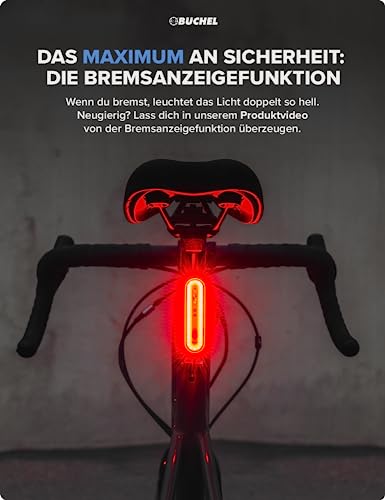 Image of Buchel COB Bike Tail Light - Brake Sensing Technology - Ultra Bright Bike Rear Light LED -and Tool-Free Mounting I Rechargeable and Long-Lasting Rear Bike Light - Bicycle Lights for Night Riding