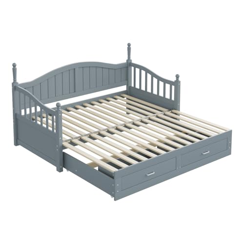 Canapé Lit 90/180 cm 2 Tiroirs Pin Gris PUGSDRLY