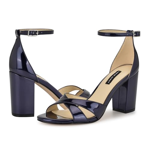 Nine West Women's Saile Heeled Sandal, Navy Mirror Metallic 400, 6