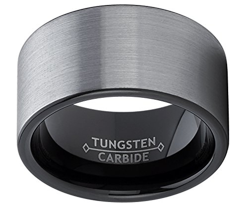 Men's Black Tungsten Carbide Pipe-Cut Wedding Band Engagement Ring Brushed Comfort Fit 12mm3