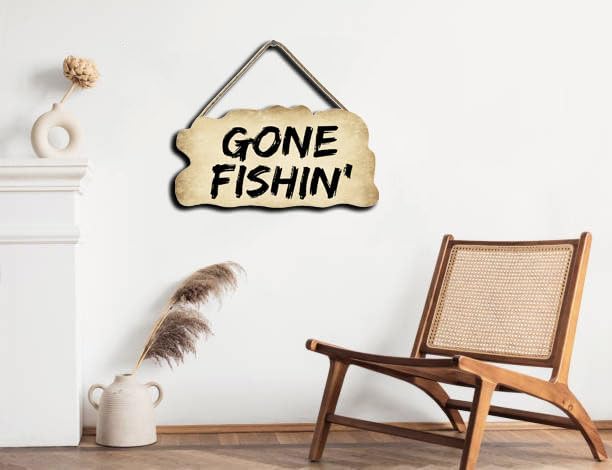 Miniatura 3 de KPSheng Gone Fishin - Letrero de madera impreso para pared, decoración de letreros para el hogar, divertido letrero de madera para colgar en la