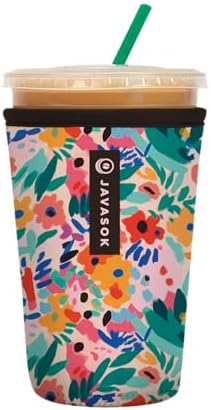 Sok It JavaSok Iced Coffee & Cold Soda Insulated Neoprene Cup Sleeve (Abstract Floral, Medium: 22-28oz)