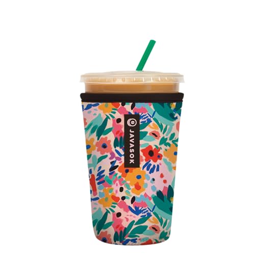 Sok It JavaSok Manchon isotherme en néoprène pour café glacé et soda froid (floral abstrait, taille M : 650 à 800 ml)