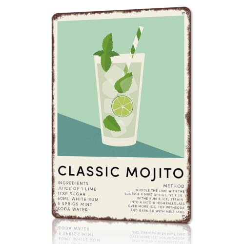 Classic Mojito Cocktail Recipe Aluminum Metal Wall Sign 8 x