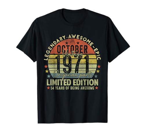 54th Birthday Gifts Vintage October 1971 54 Years Old Men Maglietta