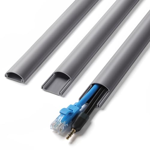 Image of ZhiYo 39in Cord Covers for 1-2 Wires on Wall, 1 inch W x 0.4 inch H, Grey