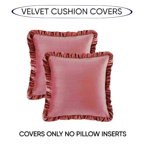 Image of Velvet Blush 24x24 Pillow Covers, Set of 2 Decorative Ruffle Cushoin Pillow Covers for Sofa Couch