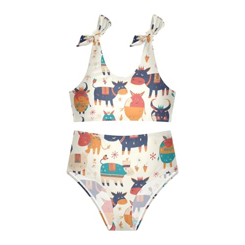 KLL Cute Cow Pattern Hand Drawn Girls Two Piece Bikini Sets Quick-Dry Swimming Bathing Suit Swimwear3