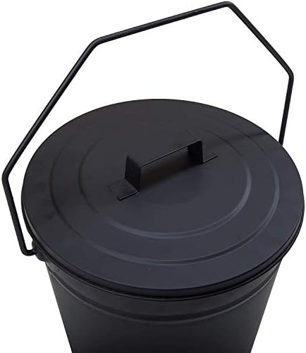 Fire Vida Ash Bucket Coal Wood Carrier Holder with Lid, Metal, Black
