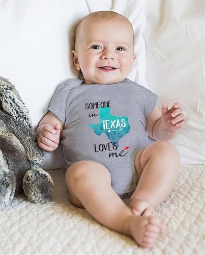 Kreleurs Someone In Texas Loves Me Baby Girls Boys Bodysuit Newborn Short Sleeve Romper Infant Cotton Clothes Grey 6-9M