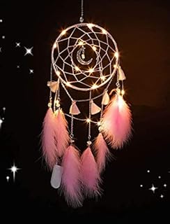 Nice Dream Pink Dream Catchers, Handmade Nursery Decor for Girls Boys, LED Feather Dream Catcher Wall Hanging Decorations Ornaments Craft
