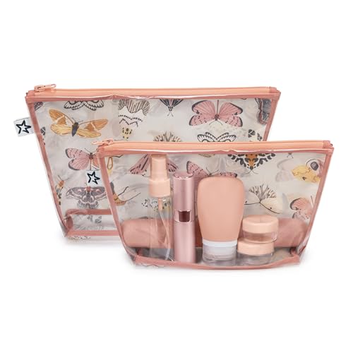 Tiny Twinkle Diaper Bag Organizing Pouches | 2 Pack Mess-Proof Travel Organizer Bags with Structured Bottom & Clear Front | TSA Approved Toiletry Bag Set for Baby and Mom Essentials (Flutter)