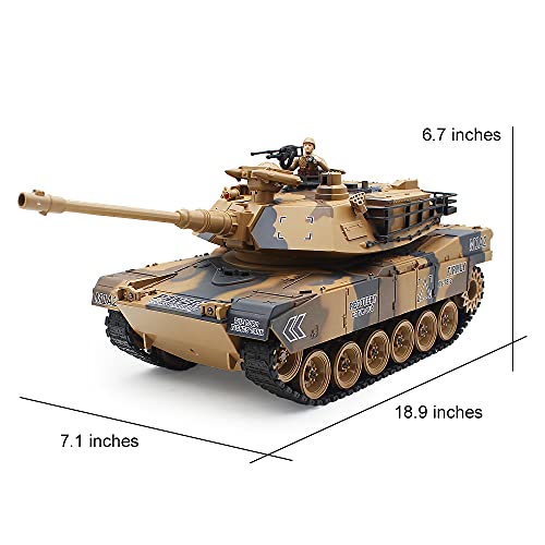 fisca 1/18 RC Panzer 2.4 GHz, 15 Kanal M1A2 RC Tank mit Schussfunktion und Rauch – Abrams Main Battle Tank That Shoot BBS Airsoft Bullets Militär Spielzeug für Kinder und Erwachsene