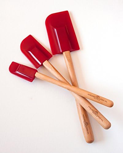 3-Piece Ultra-Pure Silicone Spatula Set - Wooden Handle - Made in the USA (Firecracker Red)