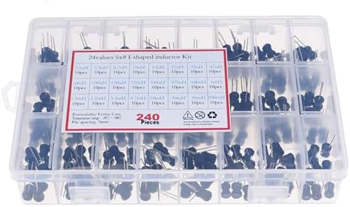 240 Pcs 24 Values Inductor 2.2uH-100mH DIP Radial Power Choke Inductors Electrolytic Capacitor Assortment Box Assortment Kit Cylindrical Plug-in Mosfet for TV, LCD Monitor, Radio, Stereo, Game