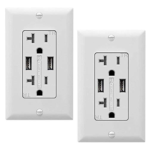 SZICT Outlet with USB Ports, 4.2A USB Outlet, USB Wall Outlet, USB Charger Outlet, Dual USB Charger with 20A Tamper Resistant Duplex Receptacle, 2-Pack, White