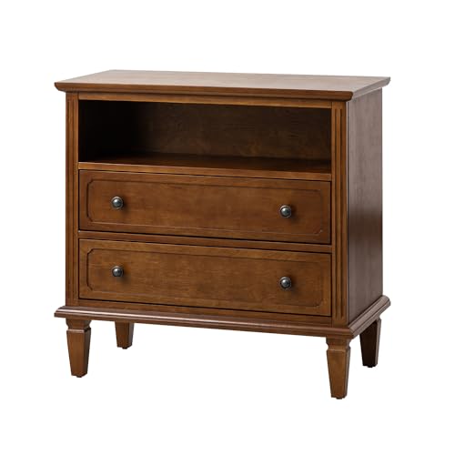 Hulala Home Farmhouse Nightstand With Charging Station Set Of 2, End Table With Usb Ports & Outlets, Fluted Pilasters Design Bedside Table With Open Space And 2 Drawers Dresser For Bedroom, Walnut thumb #8