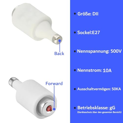SUCANY 10A DII E27 R021 Spiral-Keramik-Sicherungen gG Diazed Sicherungseinsätze 500VAC,10Ampere Spiral Schmelzsicherung,für Elektrische Geräte im Haushalt und in der Industrie (10 Stück)