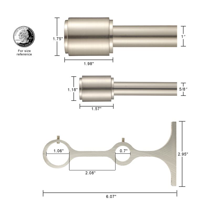 Double Curtain Rods Brushed Nickel, Double Drapery Rod 3672 Inch
