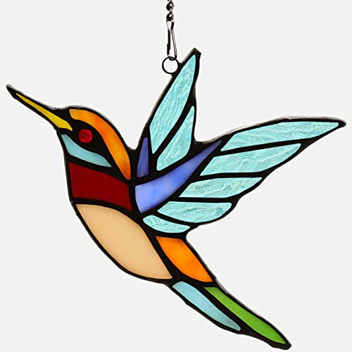Kleeglee Birds Stained Glass Window Hangings, Handmade Suncatcher Hummingbirds Stained Glass Window Panels for Window Decor - Thumbnail 2