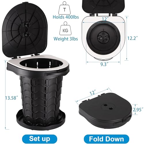 Fishboy Vaso sanitário portátil atualizado para acampamento, vaso sanitário retrátil ajustável ao ar