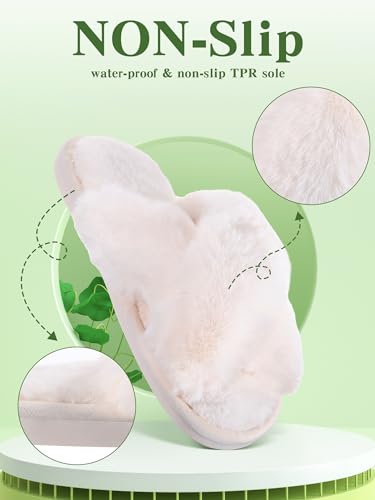 Liitrsh 8 Pairs Women's Cross Band Slippers Fuzzy House Slippers Plush Furry Bridesmaid Shoes Open Toe Soft Warm Shoes2