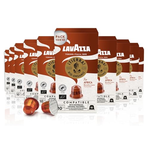 Lavazza Tierra for Africa Bio Organic, Espresso mit Noten von Karamell und Schokolade, 10x10 Kapseln, Nespresso kompatibel