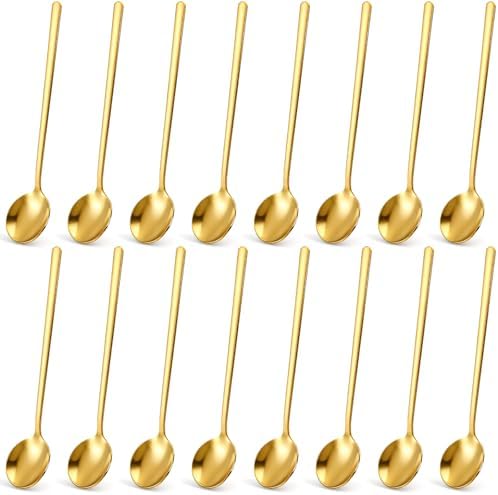 Jucoan 16 Pack Gold Demitasse Espresso Spoons, 5 Inch Mini Coffee Dessert Spoons, Gold Plated Stainless Steel Teaspoons for Ice Cream, Cappuccino, Tea Party, Coffee Bar Station